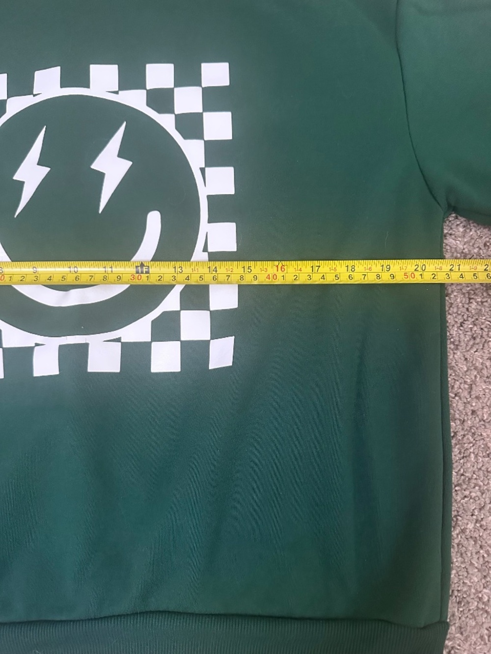 Women's Size Medium Dark Green Smiley Face Sweatshirt - Picture 2 of 5